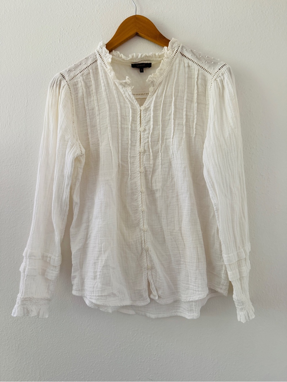 Quince Organic Textured Cotton Peasant Blouse - White - Picture 3 of 5